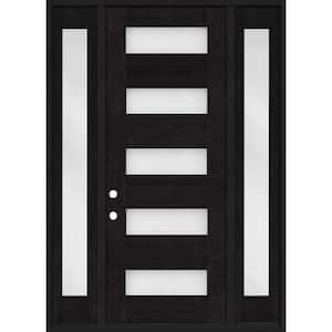 Regency 64 in. x 80 in. 5L Modern Clear Glass LHOS Onyx Stain Mahogany Fiberglass Prehung Front Door w/Dbl 12 in. SL