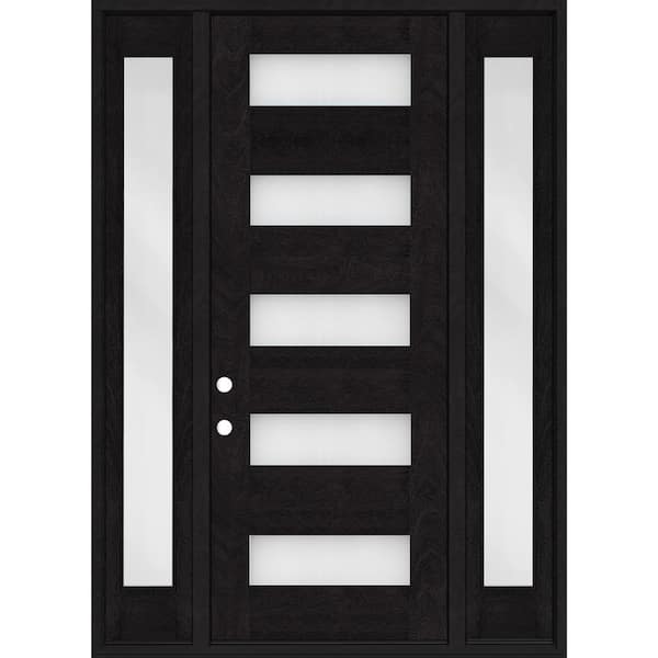 Regency 72 in. x 96 in. 5L Modern Frosted Glass RHIS Onyx Fiberglass Prehung Front Door w/ Dbl 16 in. SL_8011BLK Lockset