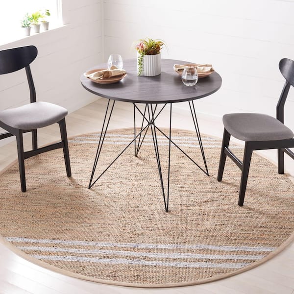 Vintage Leather 7 ft. x 7 ft. Round Beige/Ivory Border Striped Area Rug