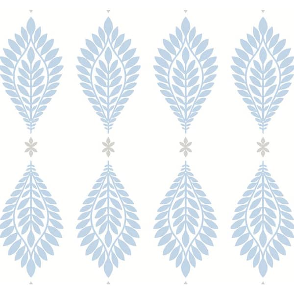 Luxe Haven Blue Skies and Daydream Grey Palm Frond Vinyl Peel and Stick Wallpaper Roll 40.5 sq. ft.
