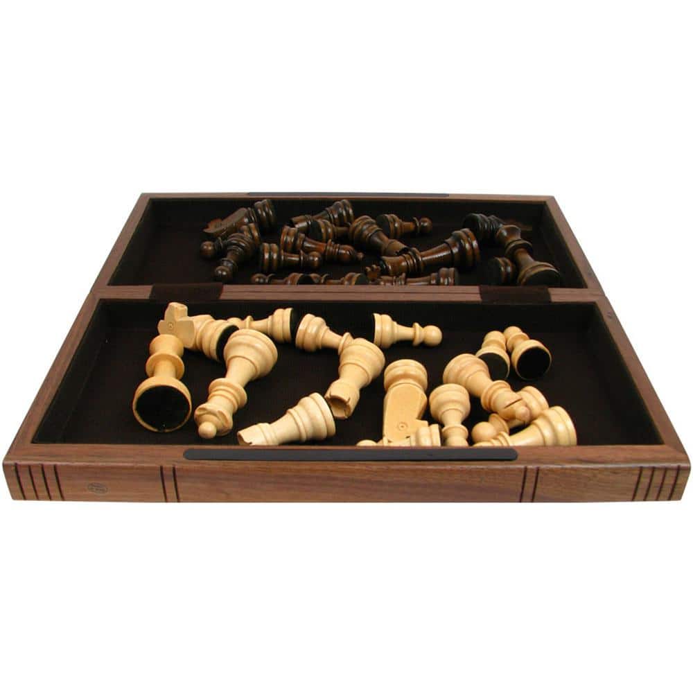 Walnut and Maple Folding Chess Set with Staunton Pieces