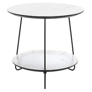 Avani 18.9 in. White/Black Round Faux Marble End Table