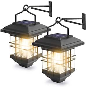 Solar Lantern Outdoor Hanging Solar Lights, Anti-Rust Solar Lights with Hooks, 2 Pack