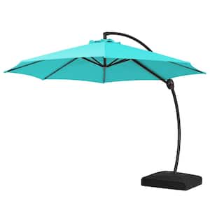 11 ft. Outdoor Cantilever Offset Umbrella Patio Umbrella with Sandbag and Cover in Peacock Blue