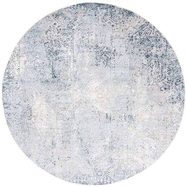SAFAVIEH Parker 7 ft. x 7 ft. Blue/Taupe Abstract Distressed Round Area Rug