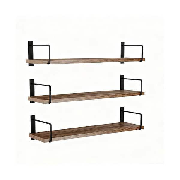 3-Pieces 23 in. x 6 in. Brown Wood Decorative Wall Shelf