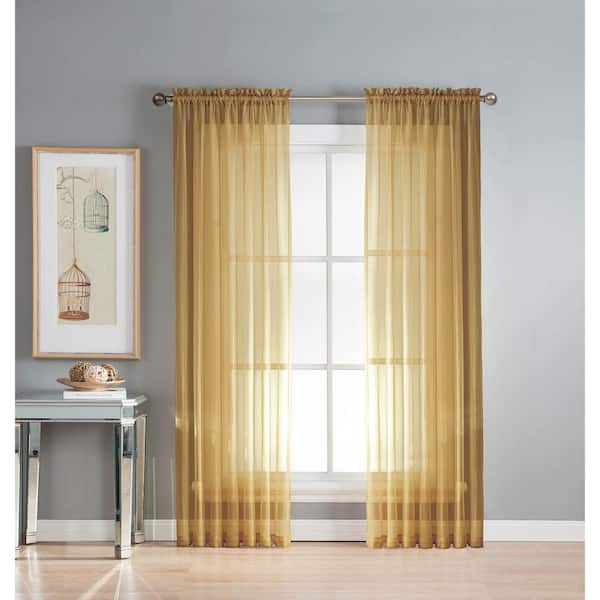 Window Elements Sheer Diamond Sheer 56 in. W x 84 in. L Rod Pocket Extra Wide Curtain Panel in Gold