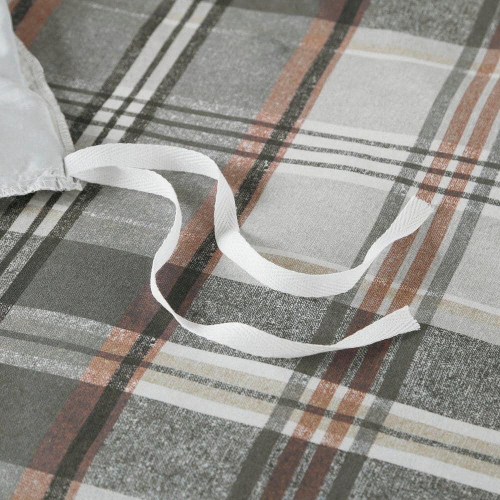 Tan and Gray Plaid Cotton Full/Queen Duvet Cover Set