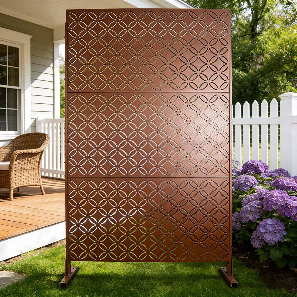 76 in. x 48 in. Freestanding Decorative Privacy Screen Brown Metal for Outside Lawn Garden price history on PriceWatchPro