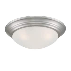 16.75 in. 3-Light Brushed Nickel Ceiling Light Flush Mount with Etched Glass Shade