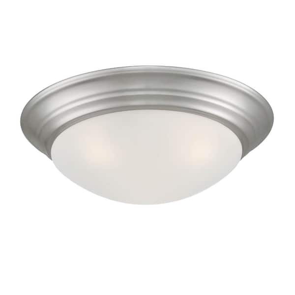 Designers Fountain 16.75 in. 3-Light Brushed Nickel Ceiling Light Flush Mount with Etched Glass Shade