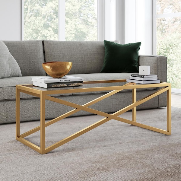 Meyer Cross Calix 46 In Brass Large Rectangle Tempered Glass Coffee Table Ct0245 The Home Depot Meyer Cross Calix 46 In Brass Large, All Modern Large Coffee Table