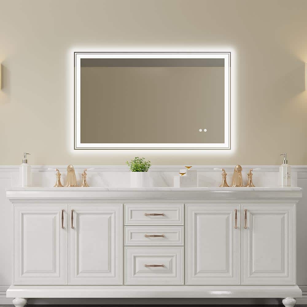 48 in. W x 30 in. H Rectangular Frameless Anti-Fog LED Lighted Wall Bathroom Vanity Mirror in White