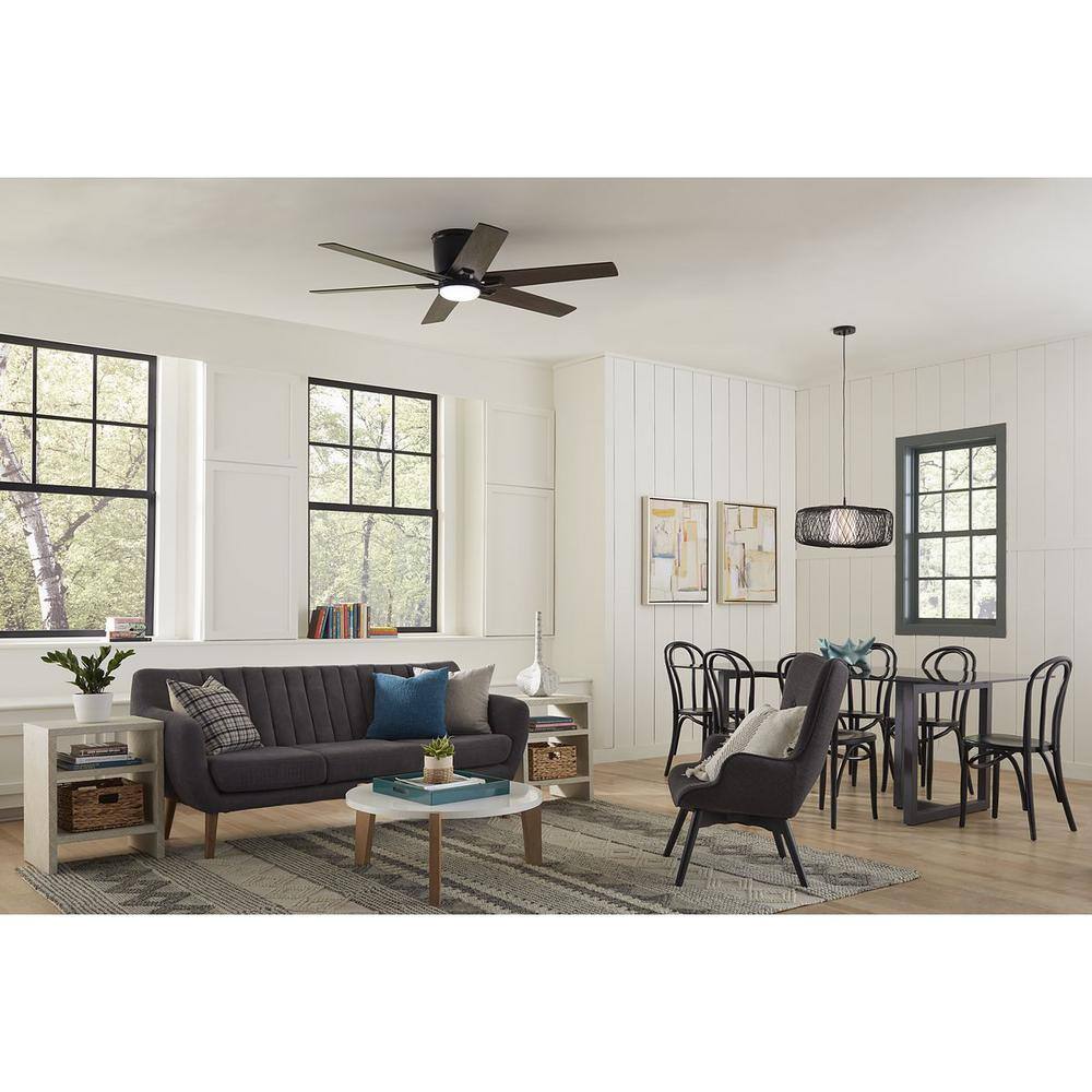 54" Matte Black Modern Farmhouse Ceiling Fan with LED Light