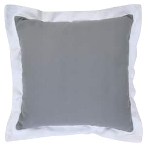 Bordered Gray/White Flange Frame 20 in. x 20 in. Indoor Throw Pillow
