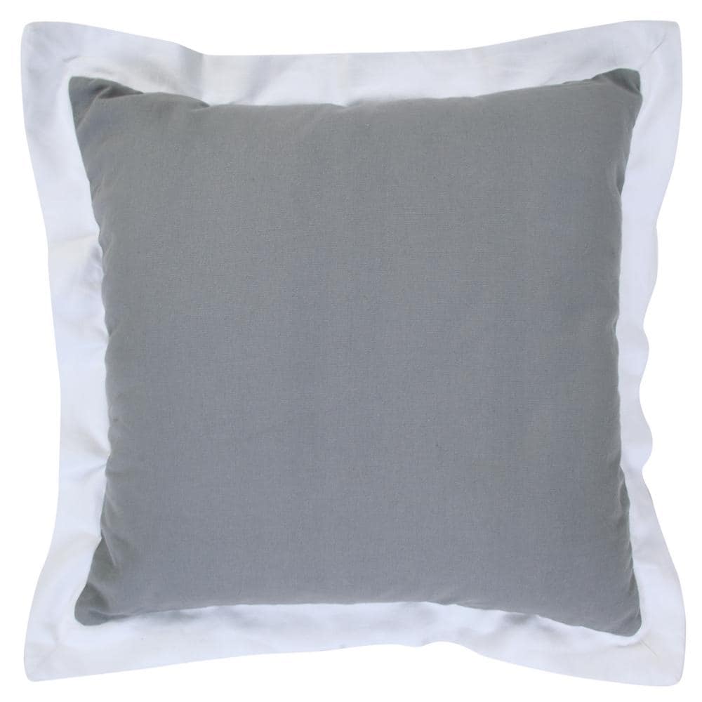 Bordered Gray/White Flange Frame 20 in. x 20 in. Indoor Throw Pillow