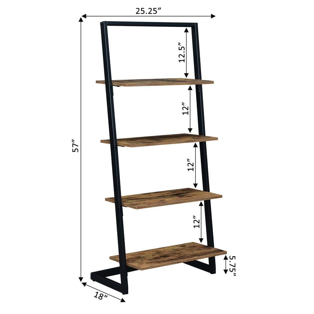 Barnwood and Black 4-Tier Ladder Bookshelf
