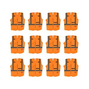 4X-Large/5X-Large Orange Class 2-High Visibility Safety Vest with 10-Pockets (12-Pack)