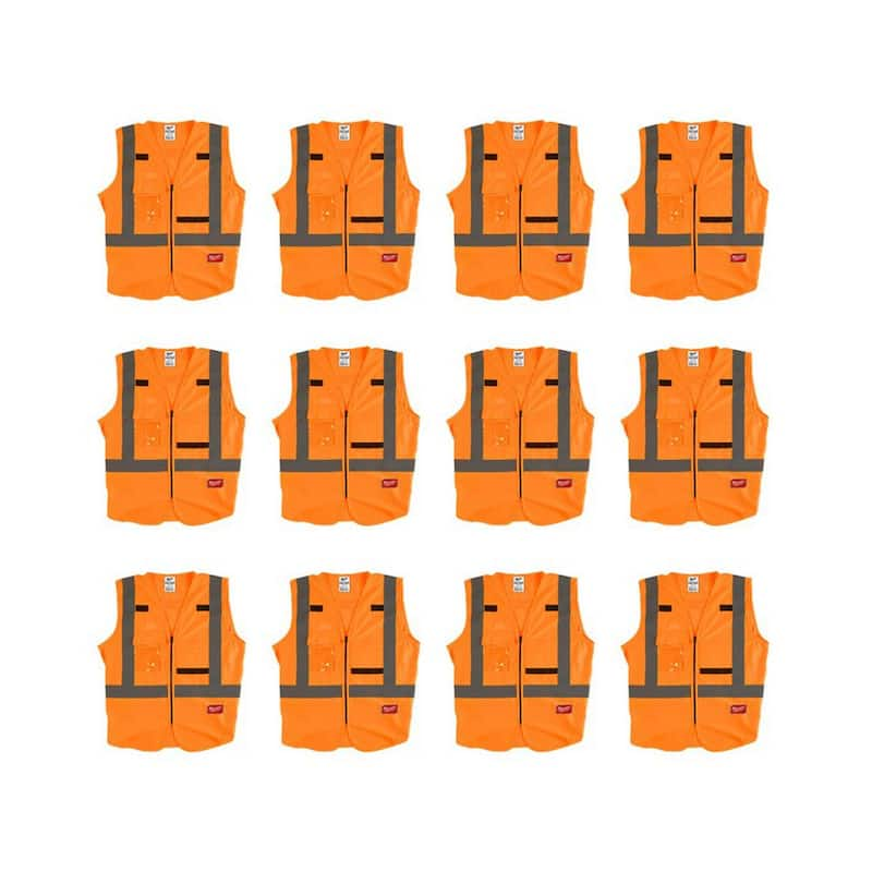 4X-Large/5X-Large Orange Class 2-High Visibility Safety Vest with 10-Pockets (12-Pack)