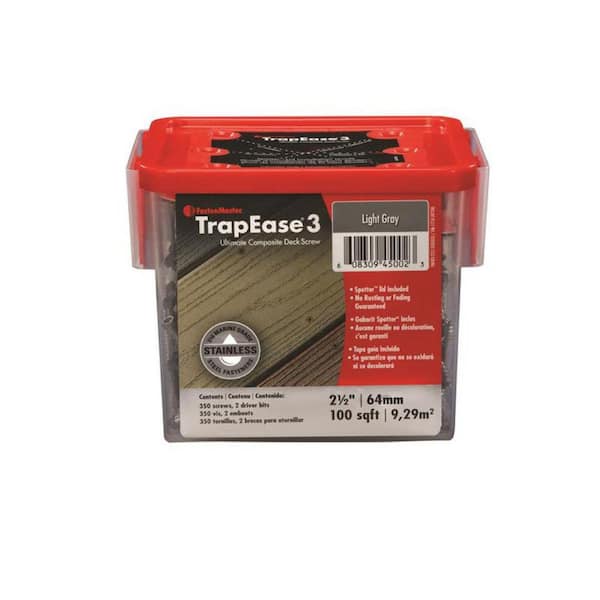 TrapEase 3 Stainless 2.5 in. TORX Trim Head Composit Deck Screw ‐ 350 pc box Light Gray ASTM