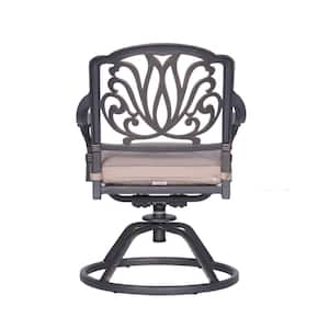 Dark Bronze Aluminum Patio Outdoor Swivel Rocker Dining Chair with Spectrum Sand Cushions for Garden Gazebo (2-Pack)