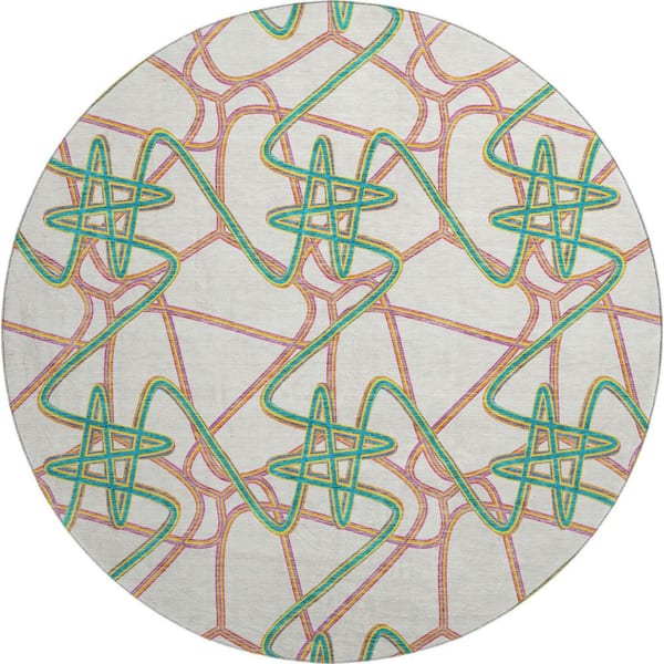 Addison Rugs Mayfield Premium Machine Washable Abstract AMF947 White 8 ft. x 8 ft. Round Rug