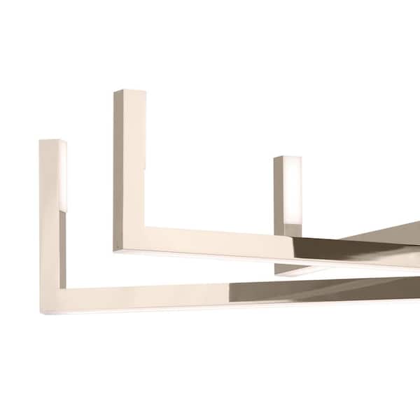 Priam 38 in. 6-Light Integrated LED Polished Nickel Modern Statement Chandelier for Dining Room