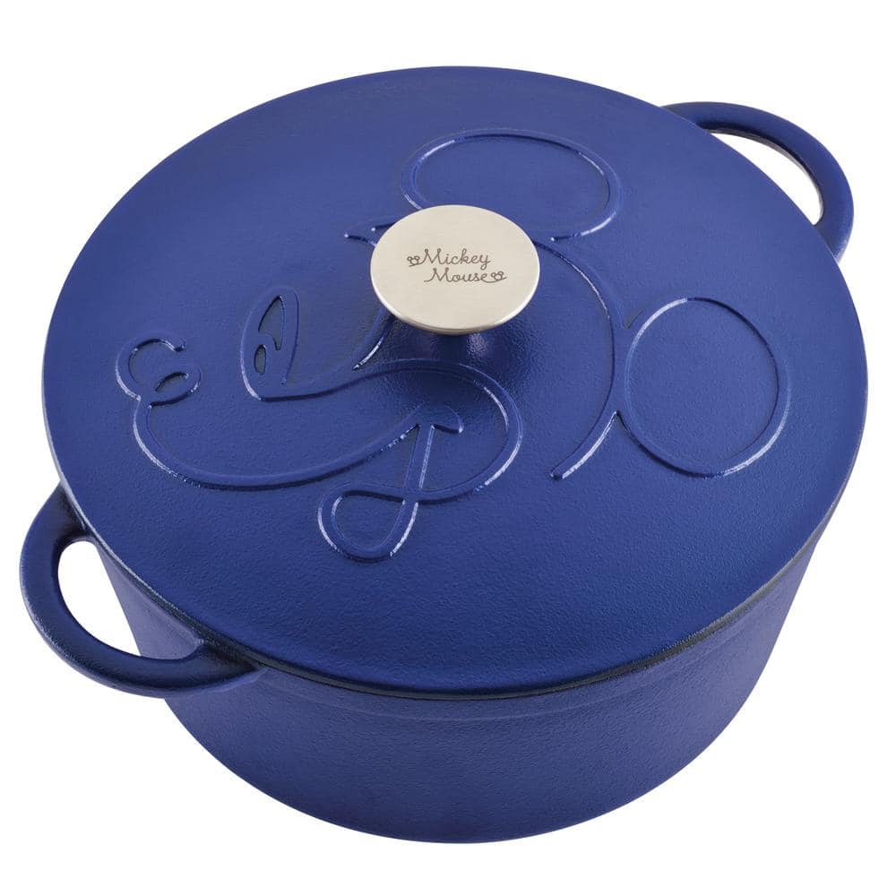 Disney Bon Voyage 4.75 qt. Round Cast Iron Pre-Seasoned Dutch Oven with Lid, Blue