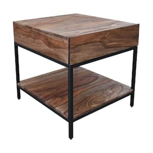 22 in. Brownstone Nut Brown Square Wood Top End Table With One Drawer