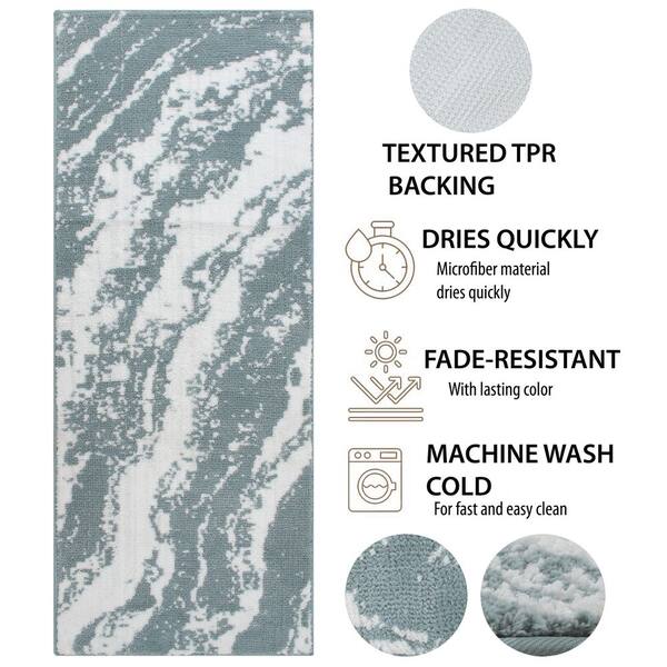 Chesapeake Marble 24 in. X 40 in. Spa Blue Micro Knitted Bath Rug