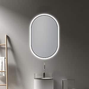 Olivia 20 in. W x 32 in. H Oval Aluminum Framed LED Wall Mount Bathroom Vanity Mirror with Dimmer and Defogger in Black