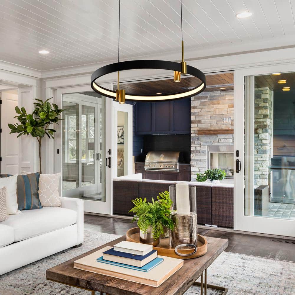 Tania 23" Black and Brass LED Ring Chandelier