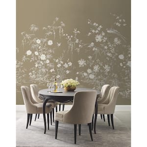 Ronald Redding Brown Flowering Vine Chino Wall Mural Unpasted Paper Matte Mural 25.25 in. x 10.2 ft.
