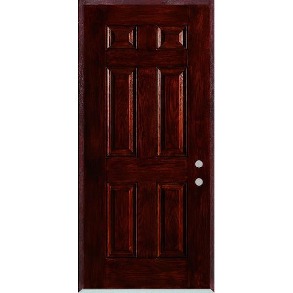 Stanley Doors 32 in. x 80 in. Left-Hand Infinity 6-Panel Stained Fiberglass Woodgrain Prehung Front Door with Brickmould