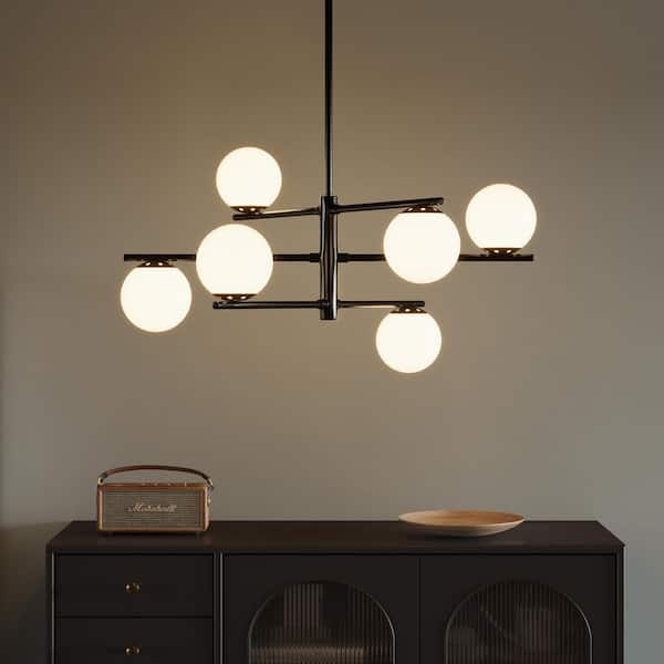 Pia Ricco 6-Light Black Mid Century Modern Chandelier 1Jay-50002BK