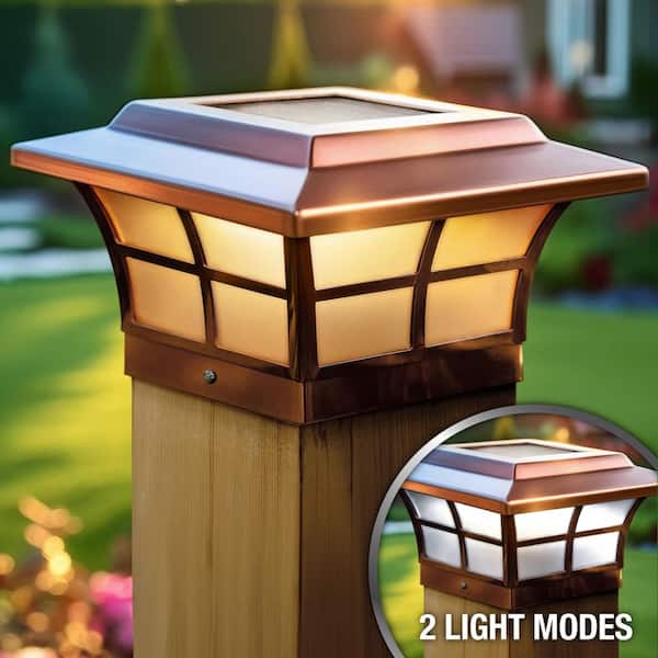 CLASSY CAPS Prestige 6 in. x 6 in. Outdoor Electroplated Copper LED Solar Post Cap (2-Pack)