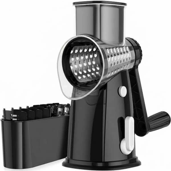 Stainless Steel Rotary Cheese Grater with 5 Detachable Blades Mandoline Slicer Suction Base for Kitchen