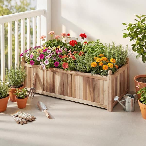 SKONYON 44 in. L Natural Acacia Wood Rectangular Raised Garden