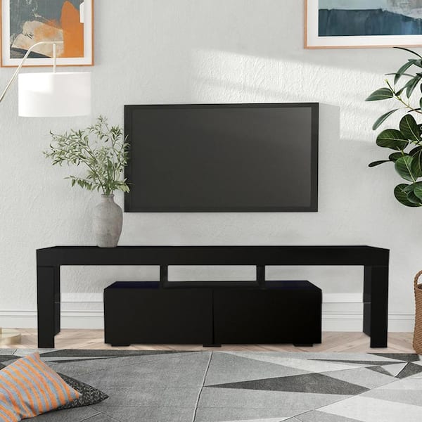 Siavonce Modern Black TV Cabinet with 20-Color LED and Remote-Control Light  JF-Y-W33131067 - The Home Depot