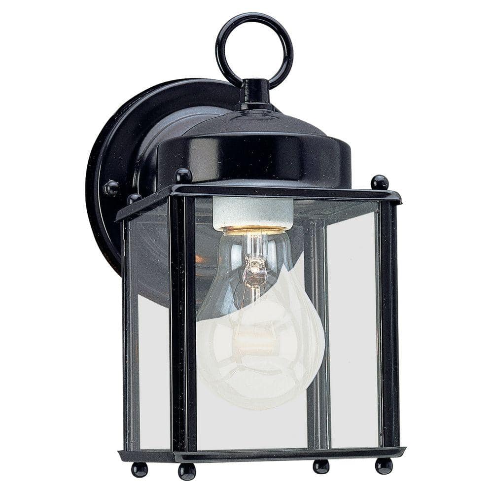 Generation Lighting New Castle 1-Light Black Outdoor 8.25 in. Wall Lantern Sconce