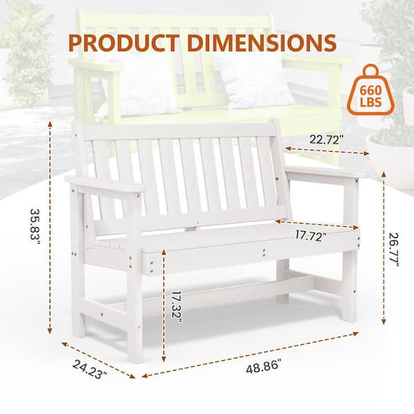 JEAREY Garden Bench All-Weather HDPE 2-Person Plastic Outdoor