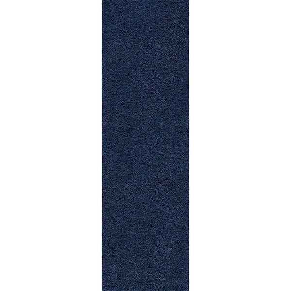 Tayse Rugs Jersey Shag Solid Navy 2 ft. x 8 ft. Indoor Runner Rug