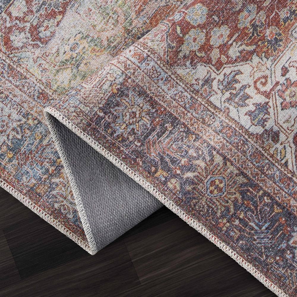 Elki Red and Blue Polyester Oriental Washable Rug 5'3" x 7'3"