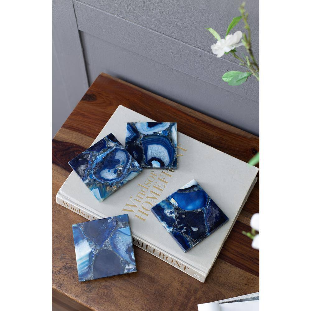 Blue Agate Stone Square Coasters - Set of 4