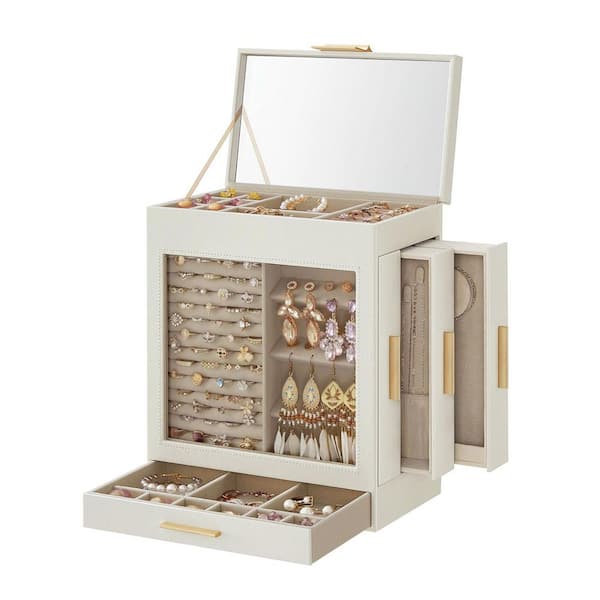 Karl home 5-Layer Jewelry Box with 3-Side Drawers and Big Mirror