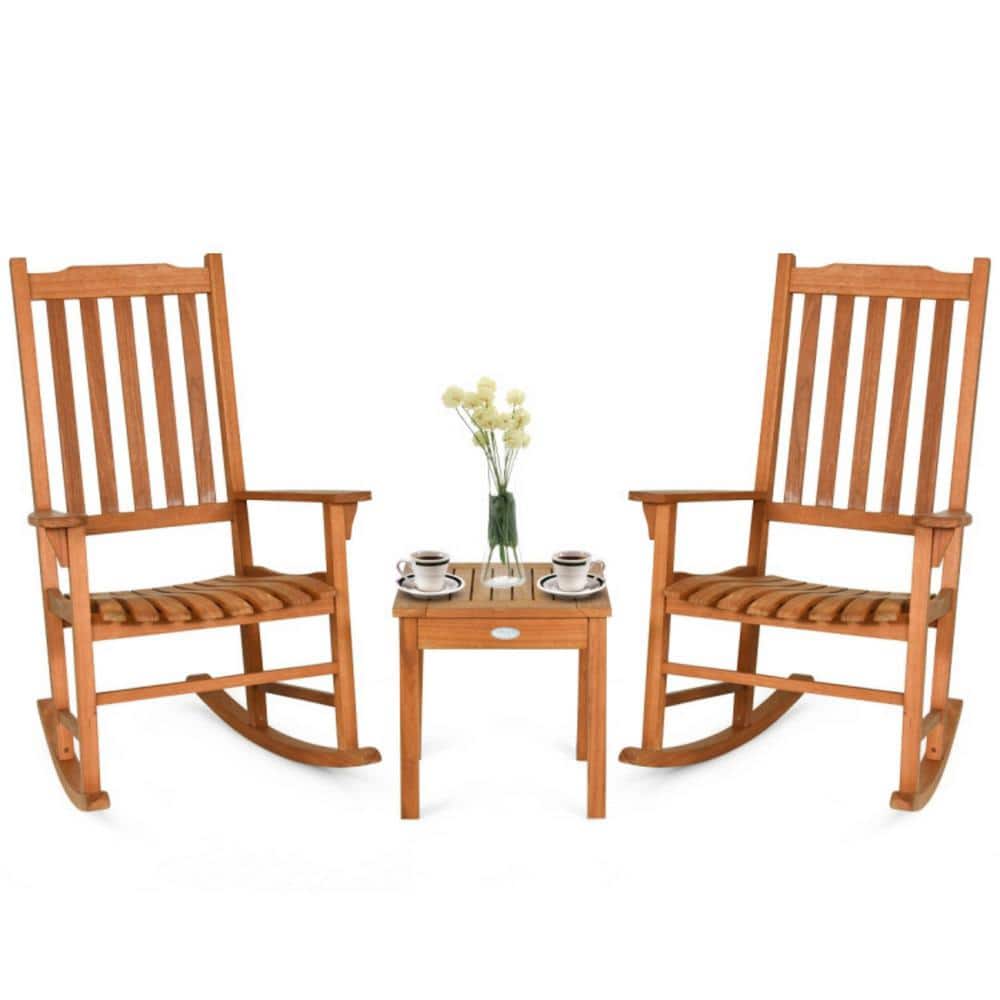 Clihome 3-Pieces Natural Eucalyptus Wooden Outdoor Ergonomic Armrest ...