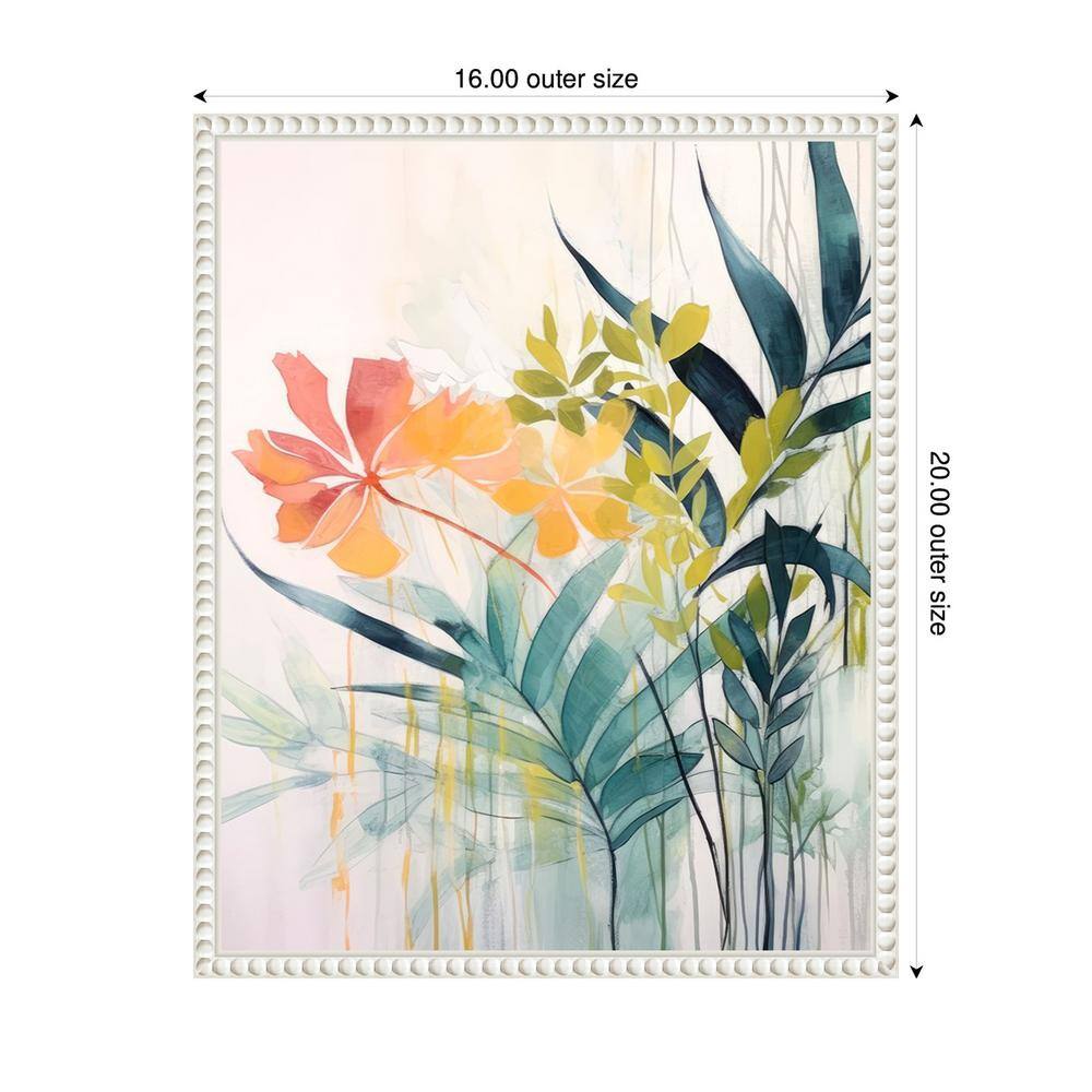 Pink and Yellow Floral Elegance II Abstract Canvas Art with White Frame