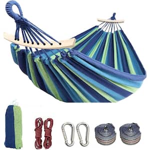 8.5 ft. 2 Person Cotton Canvas Hammock 450lbs Portable Camping Hammock with Carrying Bag(Blue)