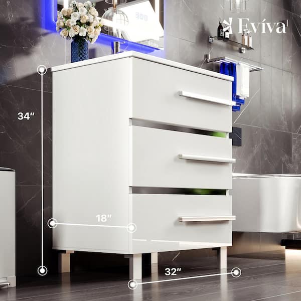 Eviva Deluxe 32 in. Single Sink White Bath Vanity with White Eviva Deluxe 32 in. Single Sink White Bath Vanity with White