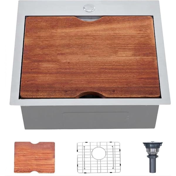 18 in. Drop-In Single Bowl 18-Gauge T304 Stainless Steel Bar and Prep Sink with Grid, Drain and Cutting Board